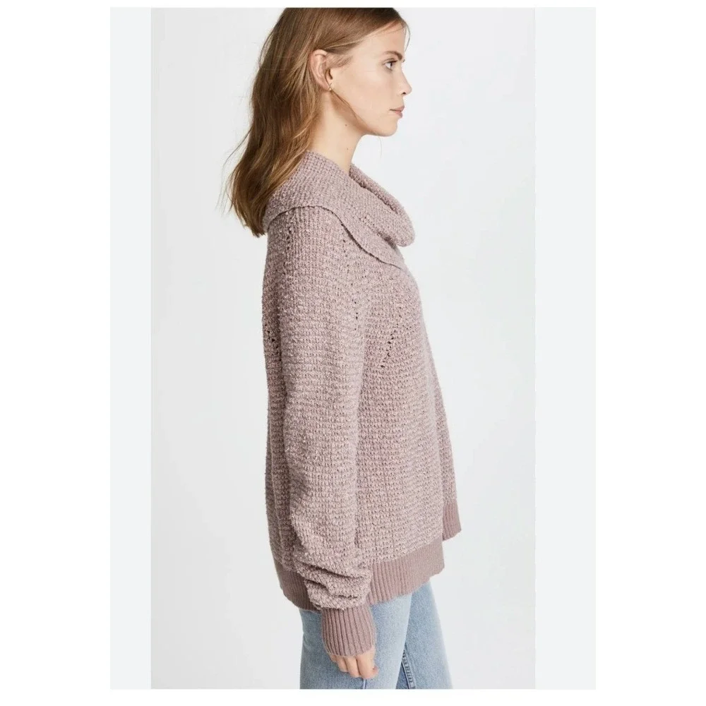 Free People Cowl Neck‎ Sweater Womens Large Mauve Pink Excellent Textured Knit